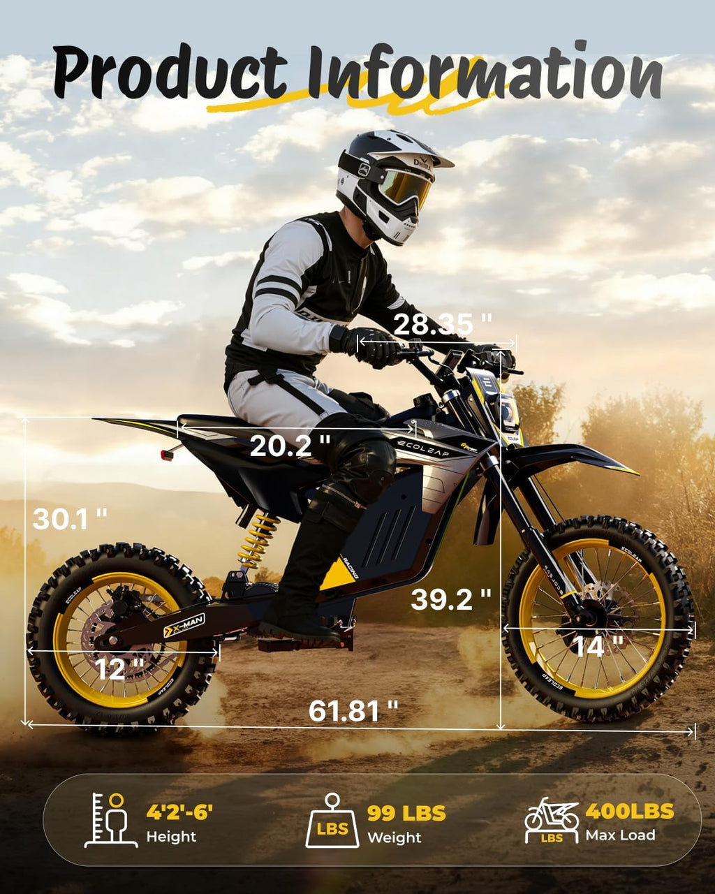 3500W Peak Electric Dirt Bike for Teens & Adults, 37MPH Electric Off-Road E-Bike with 48V 21Ah