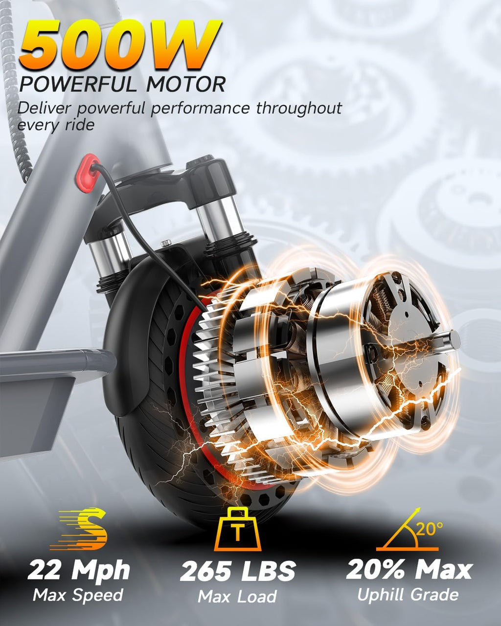 Electric Scooter with Dual Suspensions, 19/22MPH, 500W/800WMotor