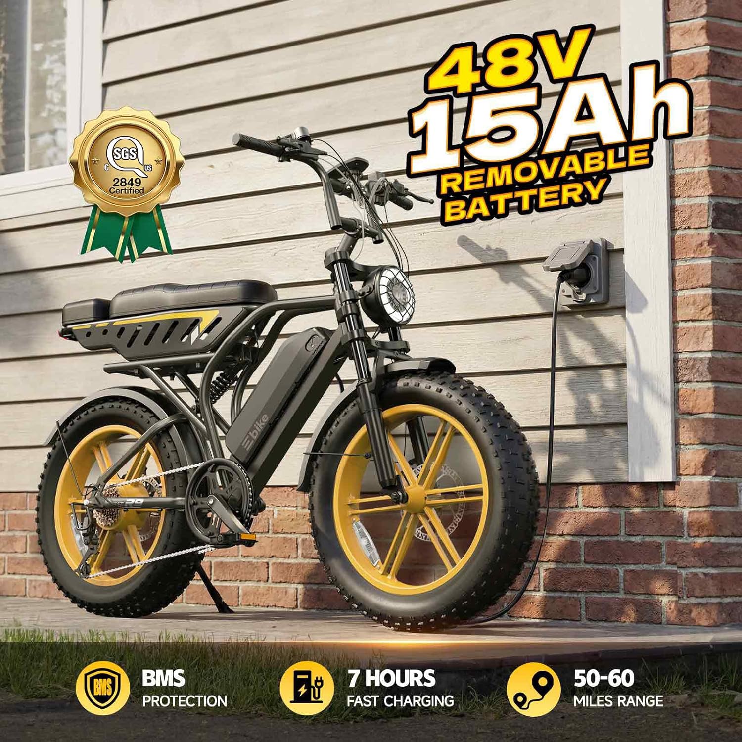 Electric Bike for Adults, 1500W Peak Motor 60 Miles Fat Tire Ebike