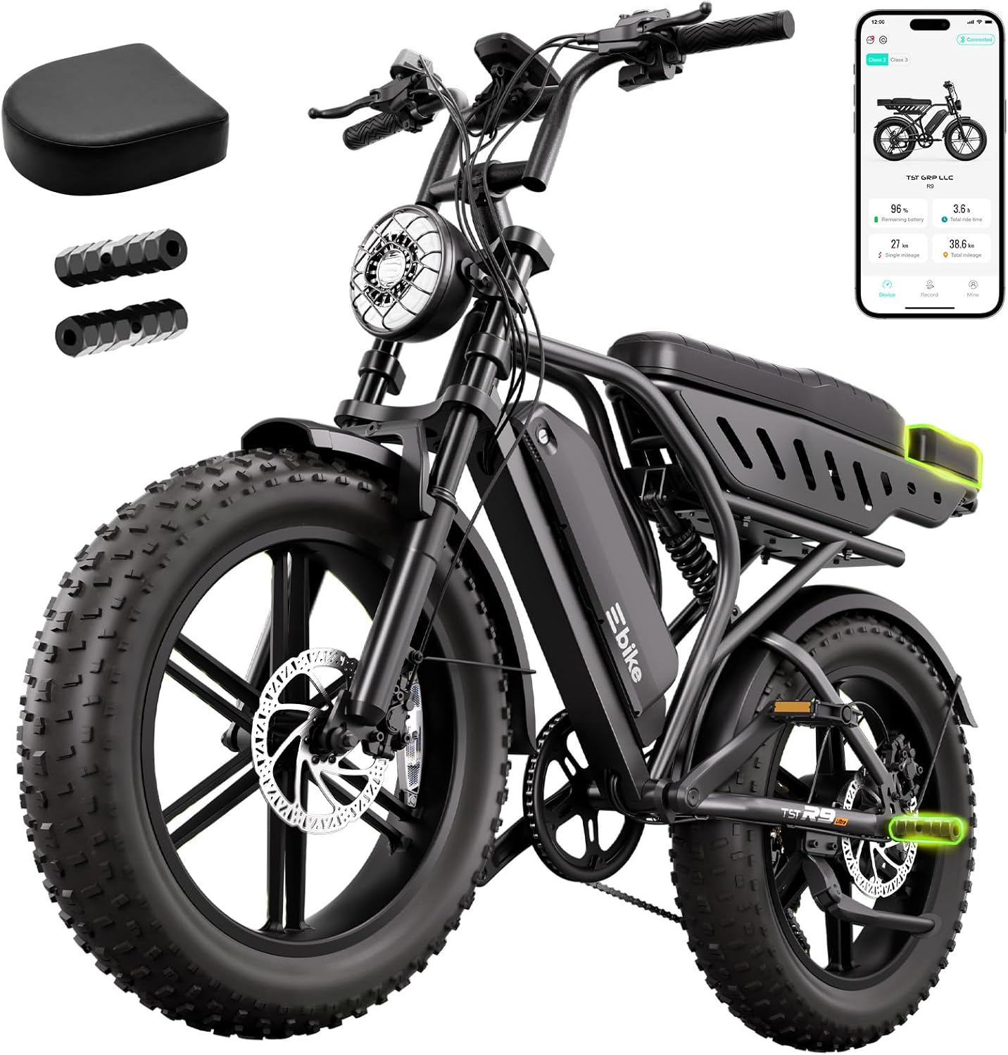 Electric Bike for Adults 1500W Peak 20" Fat Tire All-Terrain E-Bike 60/130 Miles