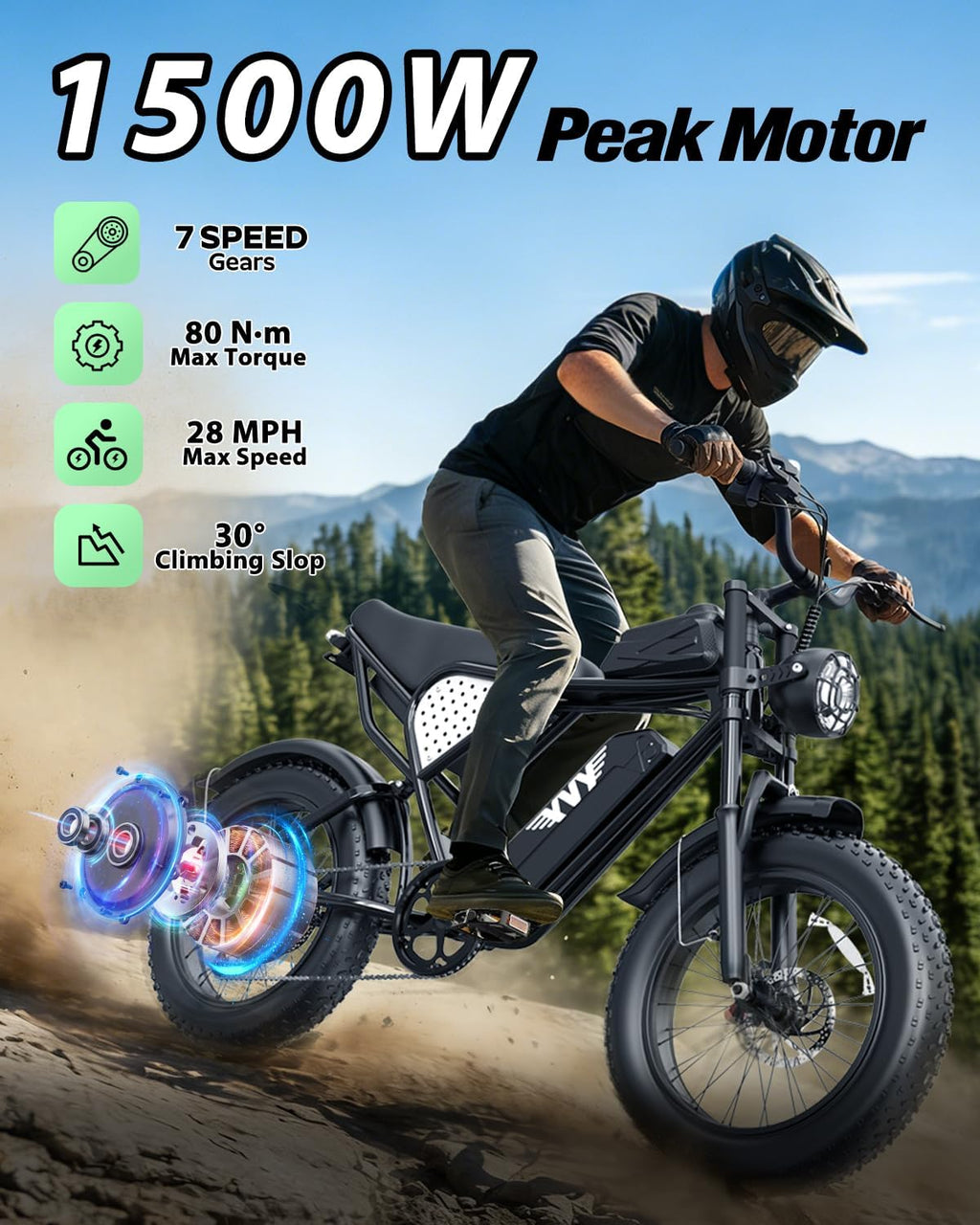 Adult Electric Bike 1500W-3000W Peak Motor,