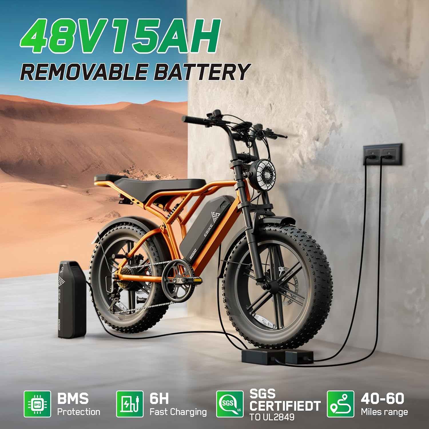 Electric Bike for Adults, 1500W Peak Motor 60 Miles Fat Tire Ebike with 48V 15Ah