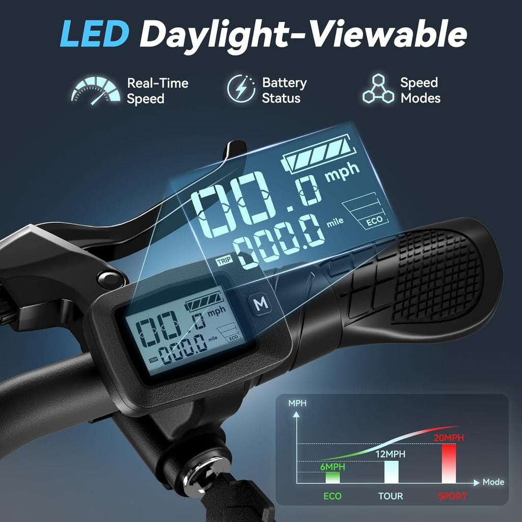 Peak 1200W/800W/500W Electric Scooter with Seat,16"×3" Fat Tire E bike