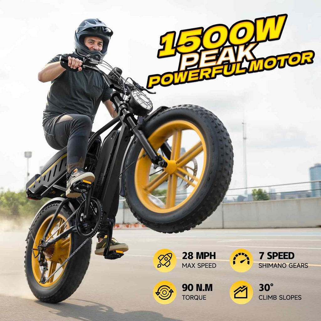 Electric Bike for Adults, 1500W Peak Motor 60 Miles Fat Tire Ebike