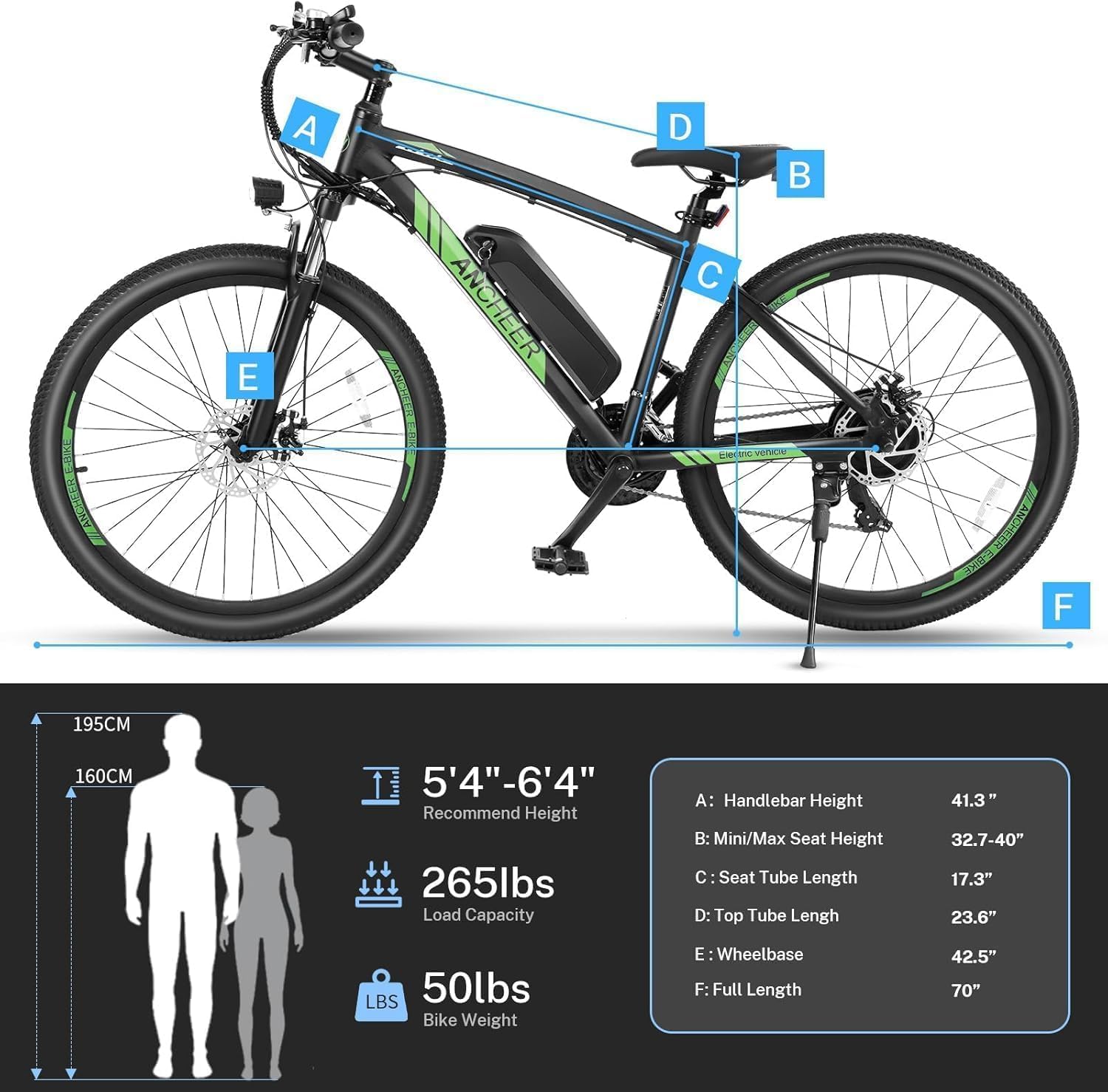 26/27.5 '' Electric Bike for Adults, Peak 500W/750W E bike, 3 Hours Fast Charge