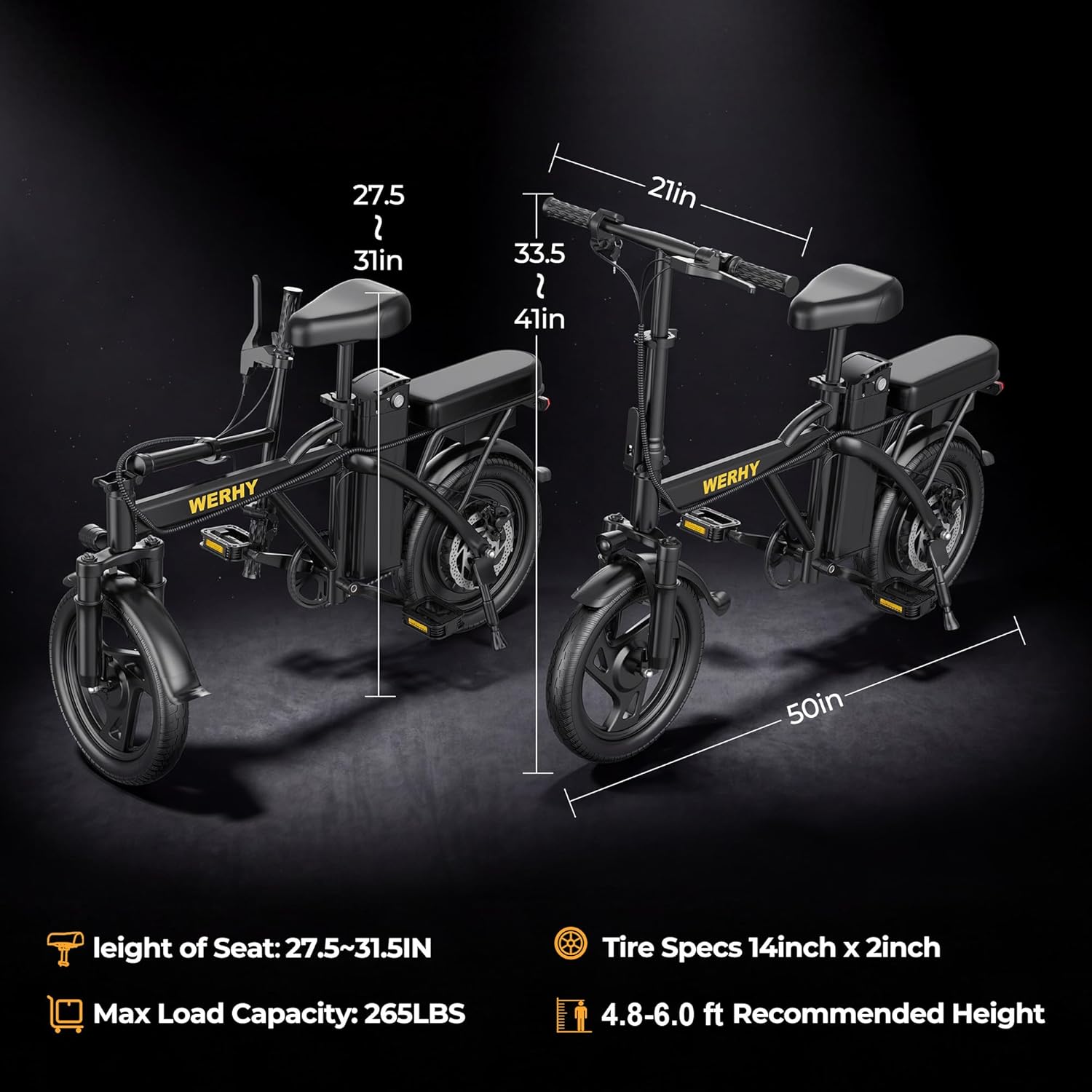 Electric Bike for Adults, 500W Motor, 20 MPH Max Speed Folding Ebike, 14