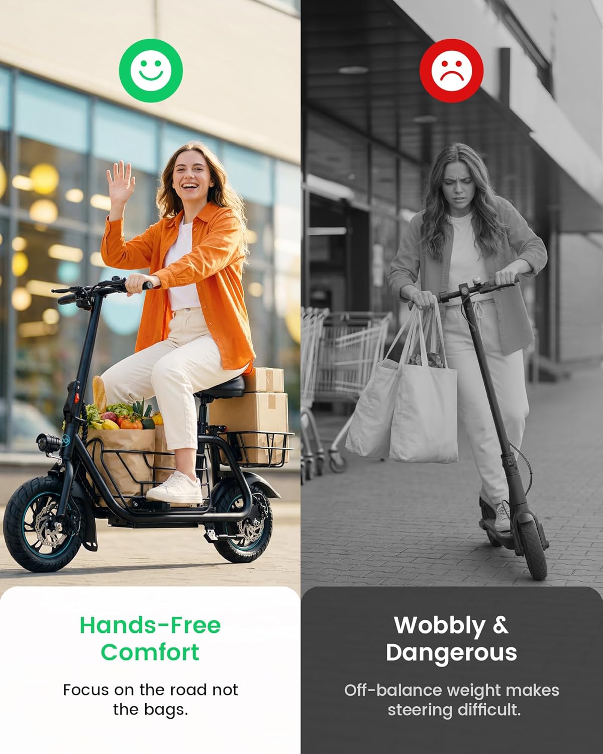 Electric Scooter with Seat for Adults - 550W Motor, Pet Basket, 19 MPH