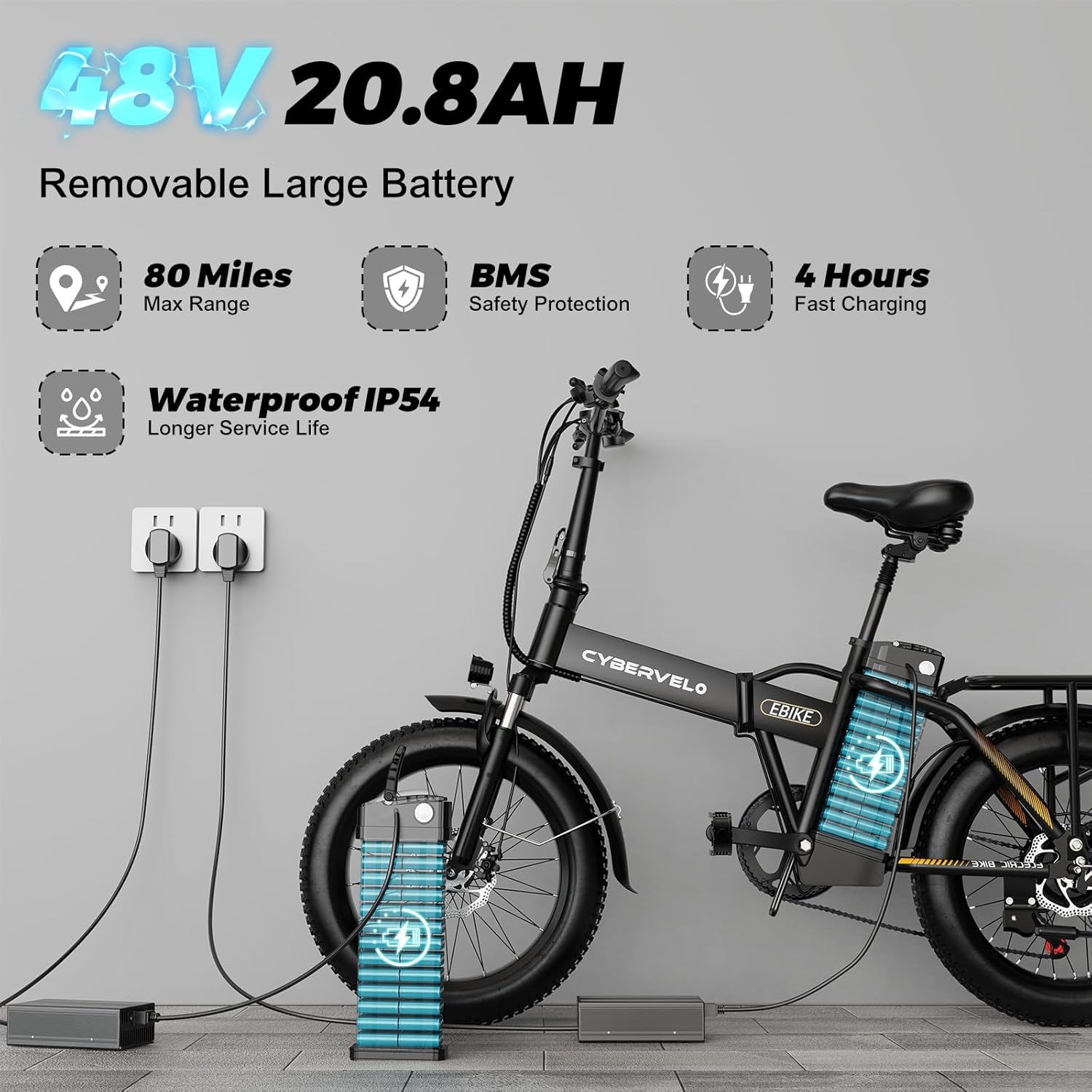 1000W Folding Electric Bike, 48V 20AH Large Removable