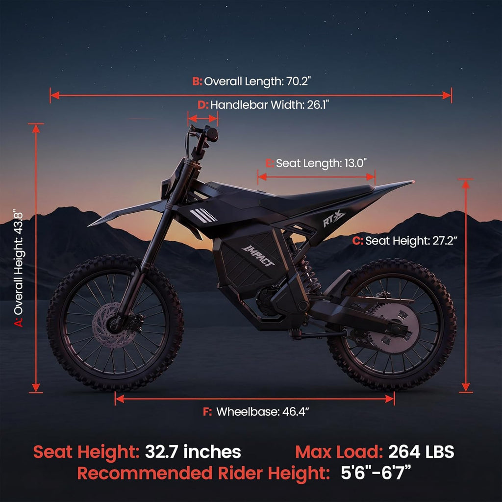 RT-X 19"17" Electric Dirt Bike for Adults, 6500W Peak 53+MPH Mid-Drive Motor
