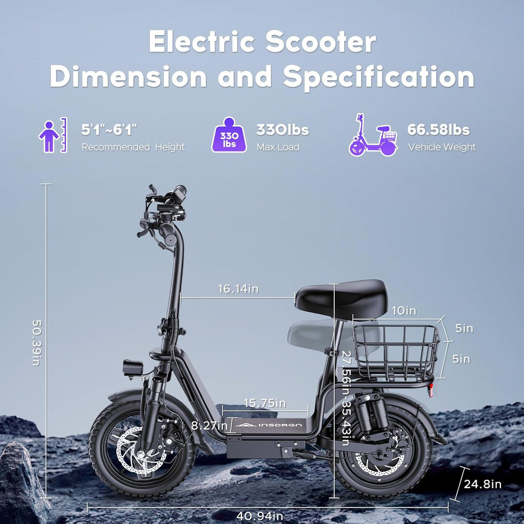 Electric Scooter with Seat for Adults,1000W Peak Power, 35 Mile Long Range, 20MPH, 14