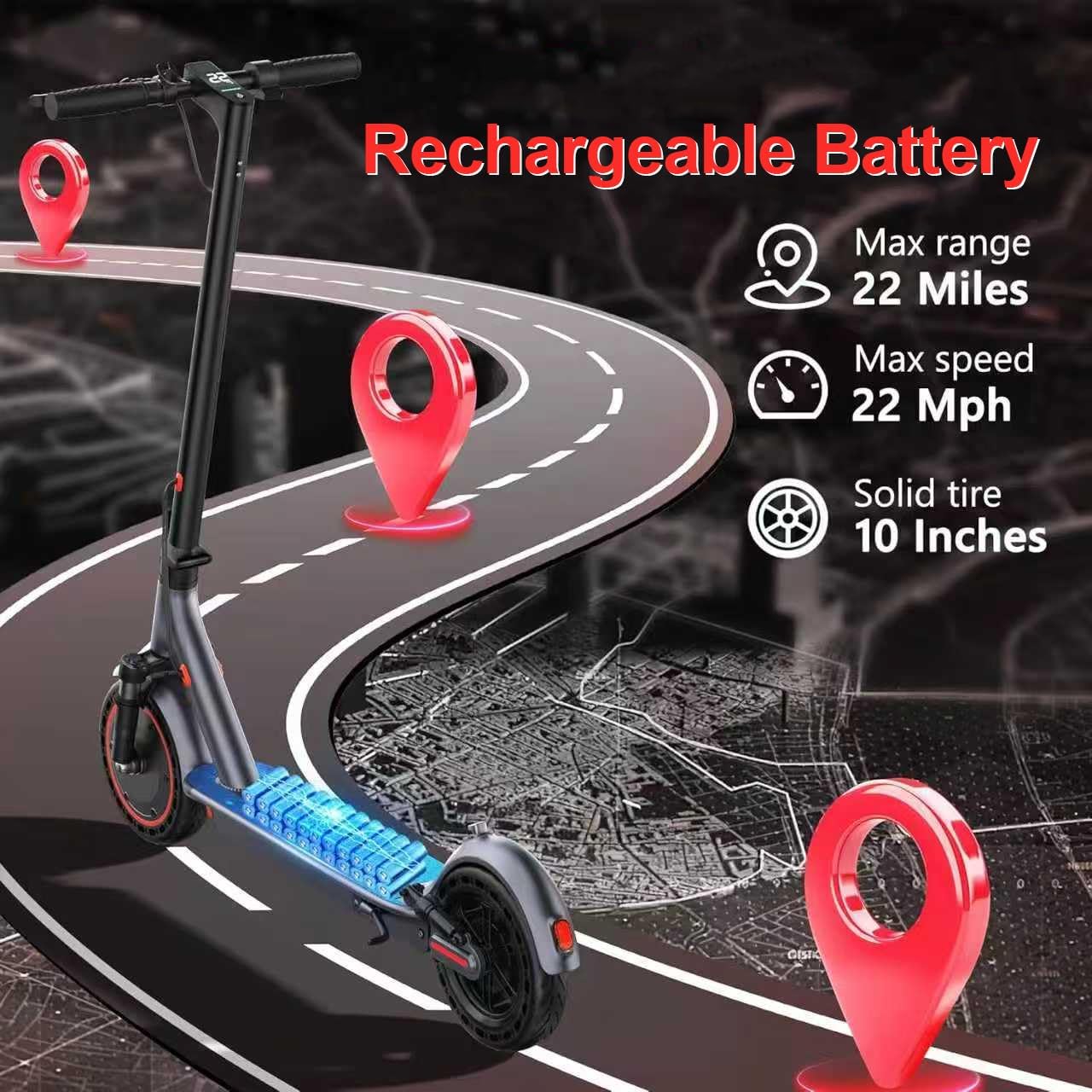 Electric Scooter, 8.5" /10" /14" Tire, 16/19/22 Mph Top Speed