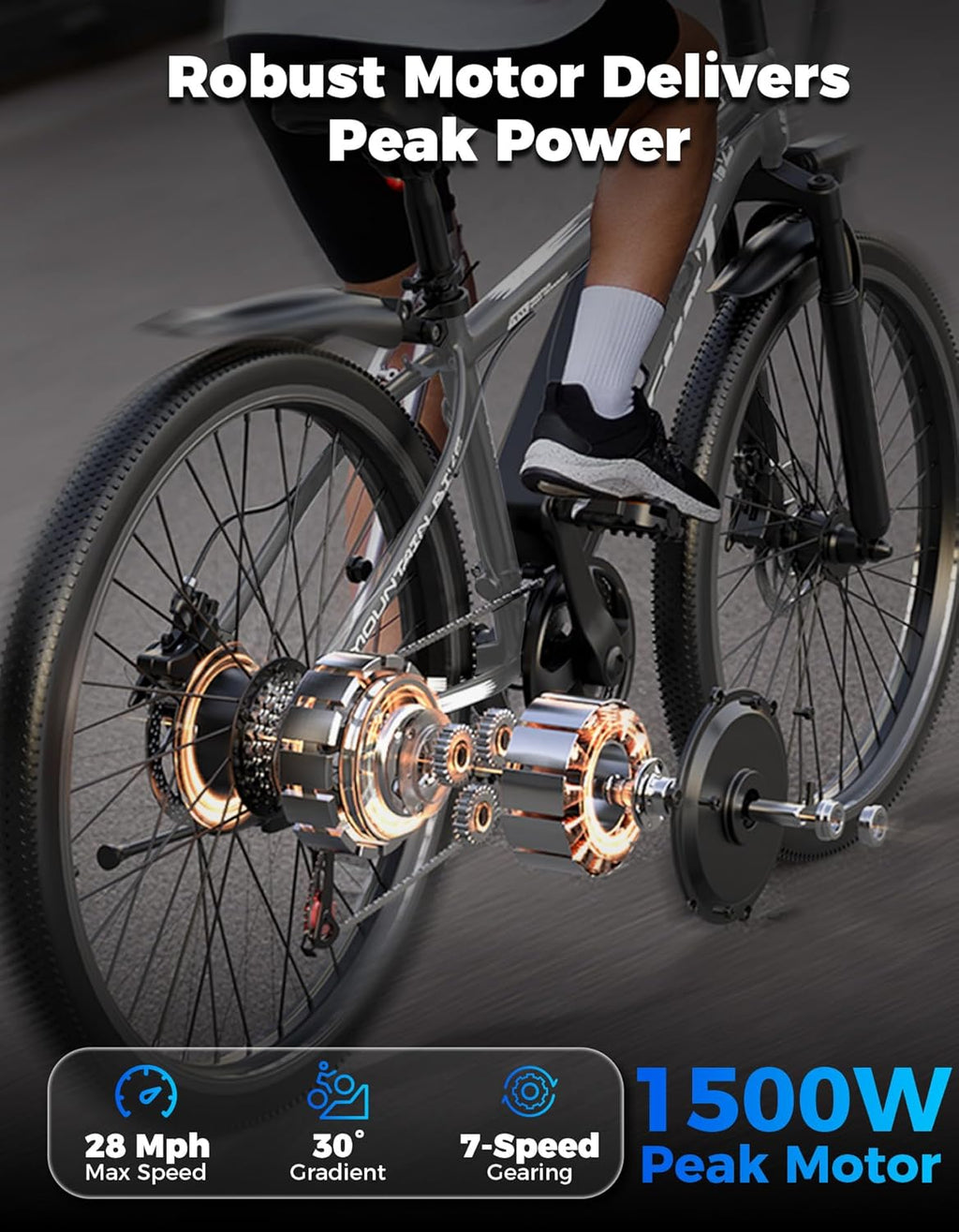 Electric Bike for Adults, 1500W Peak Mountain Ebike with 25 MPH, 65 Miles Range, 7-Speed, 48V 10.4Ah