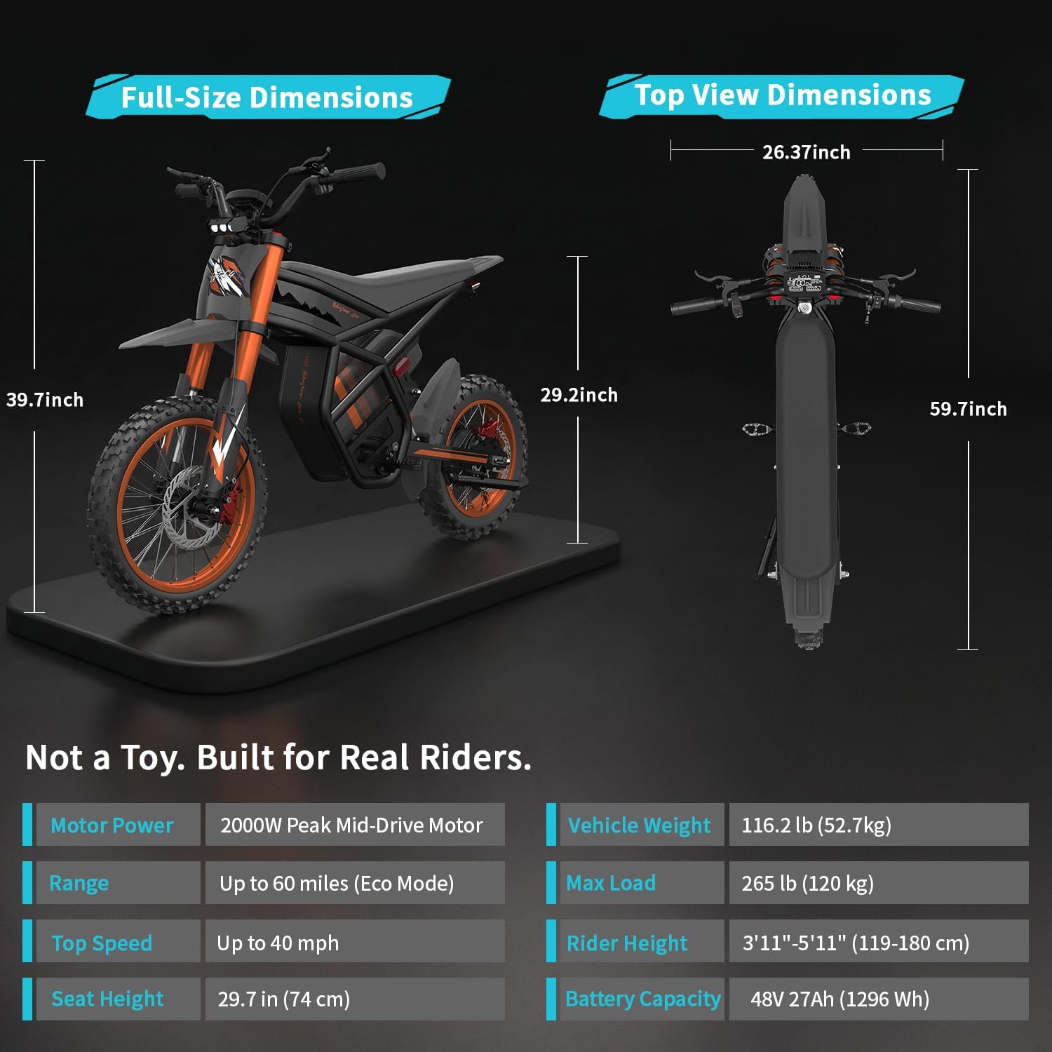 GT54/GT54 PRO Electric Dirt Bike for Adults/Teens - Gear Hub 2000W/ 3000W