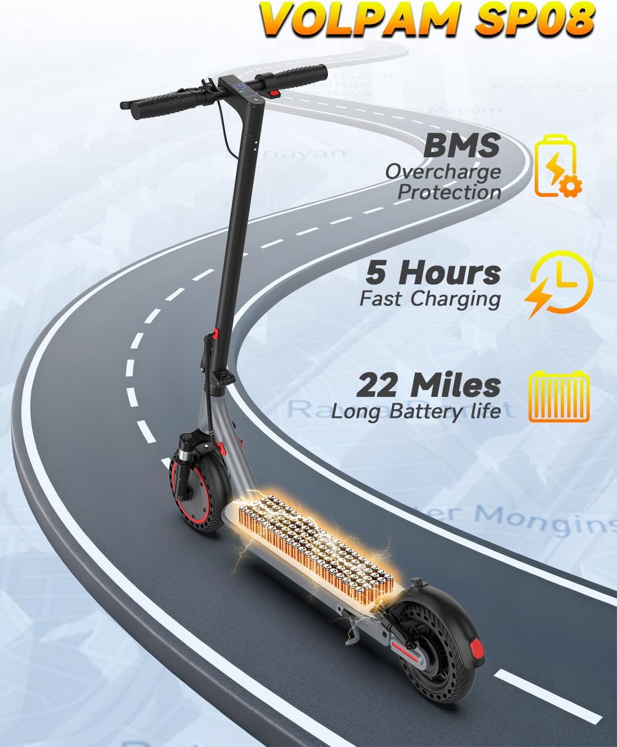 Electric Scooter with Dual Suspensions, 19/22MPH, 500W/800WMotor