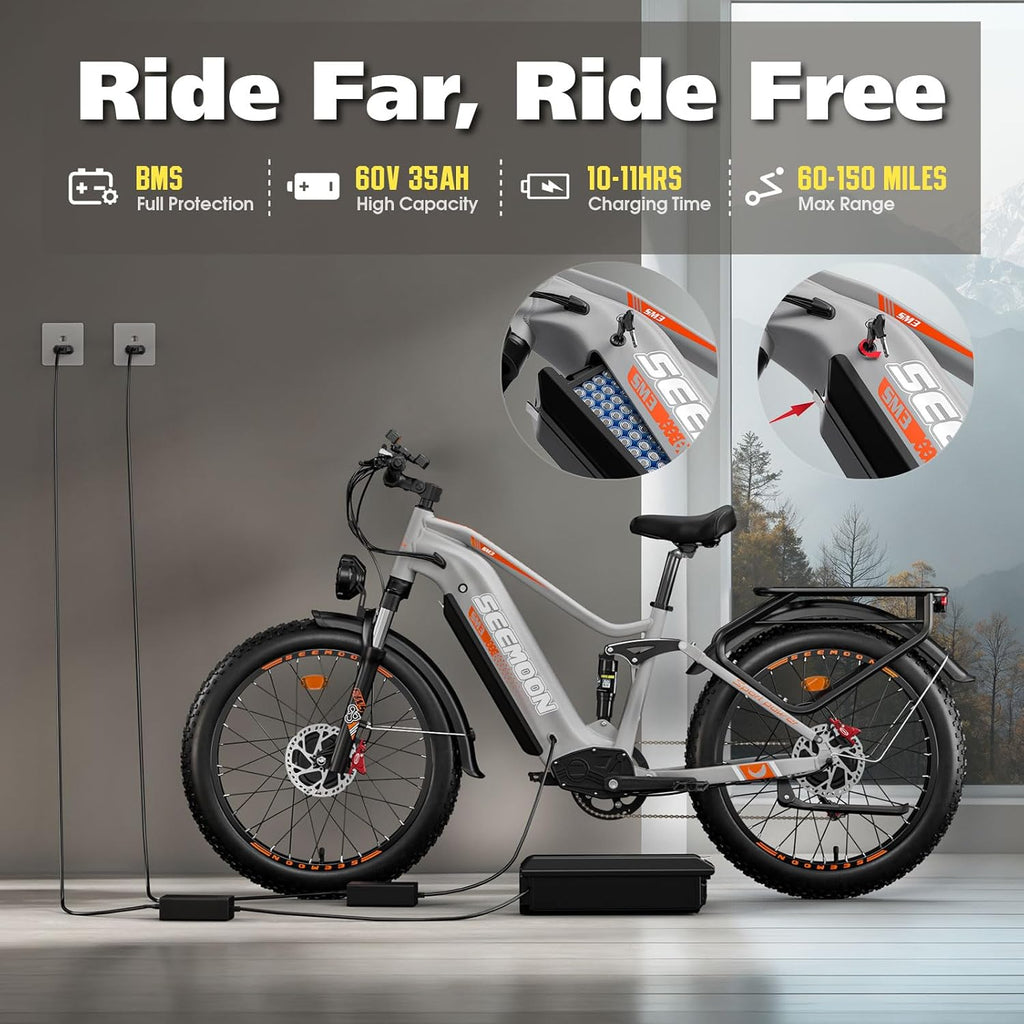 6000W Electric Bike,Max 50 MPH up to 150Mile Dual Motor Ebike for Adults,60V
