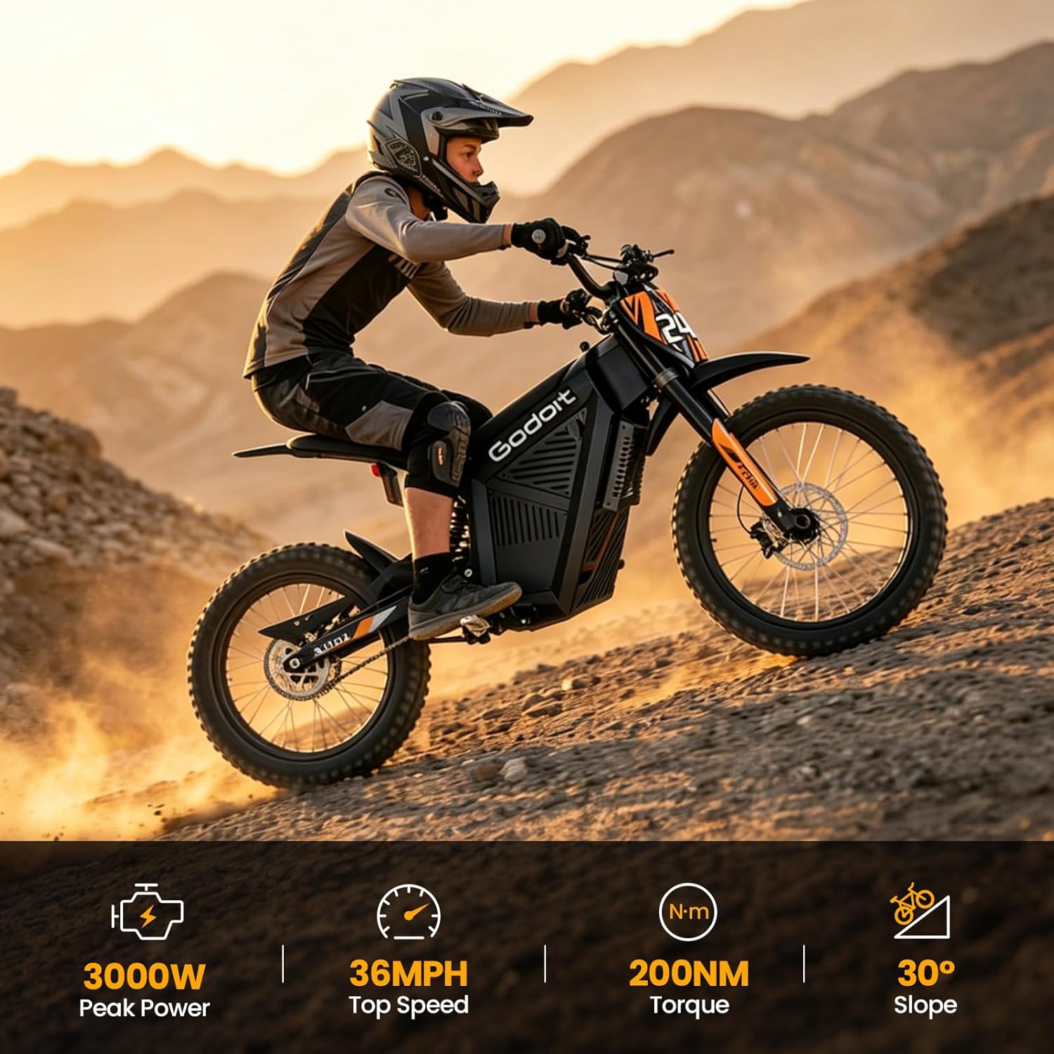 Electric Dirt Bike for Teens Adults,Peak 3000W Mid-Drive Motor,36MPH