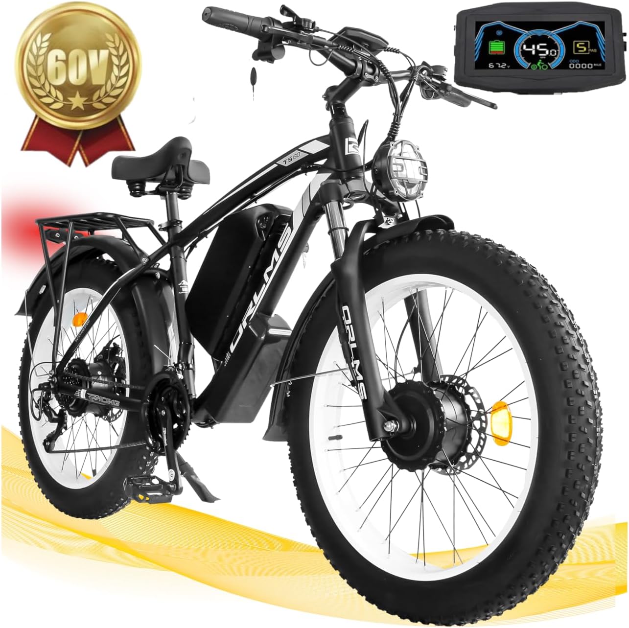 Electric Dirt Bike, 5000W Peak 60V/52V 25AH Dual Motor Ebike for Adult, 40-50MPH