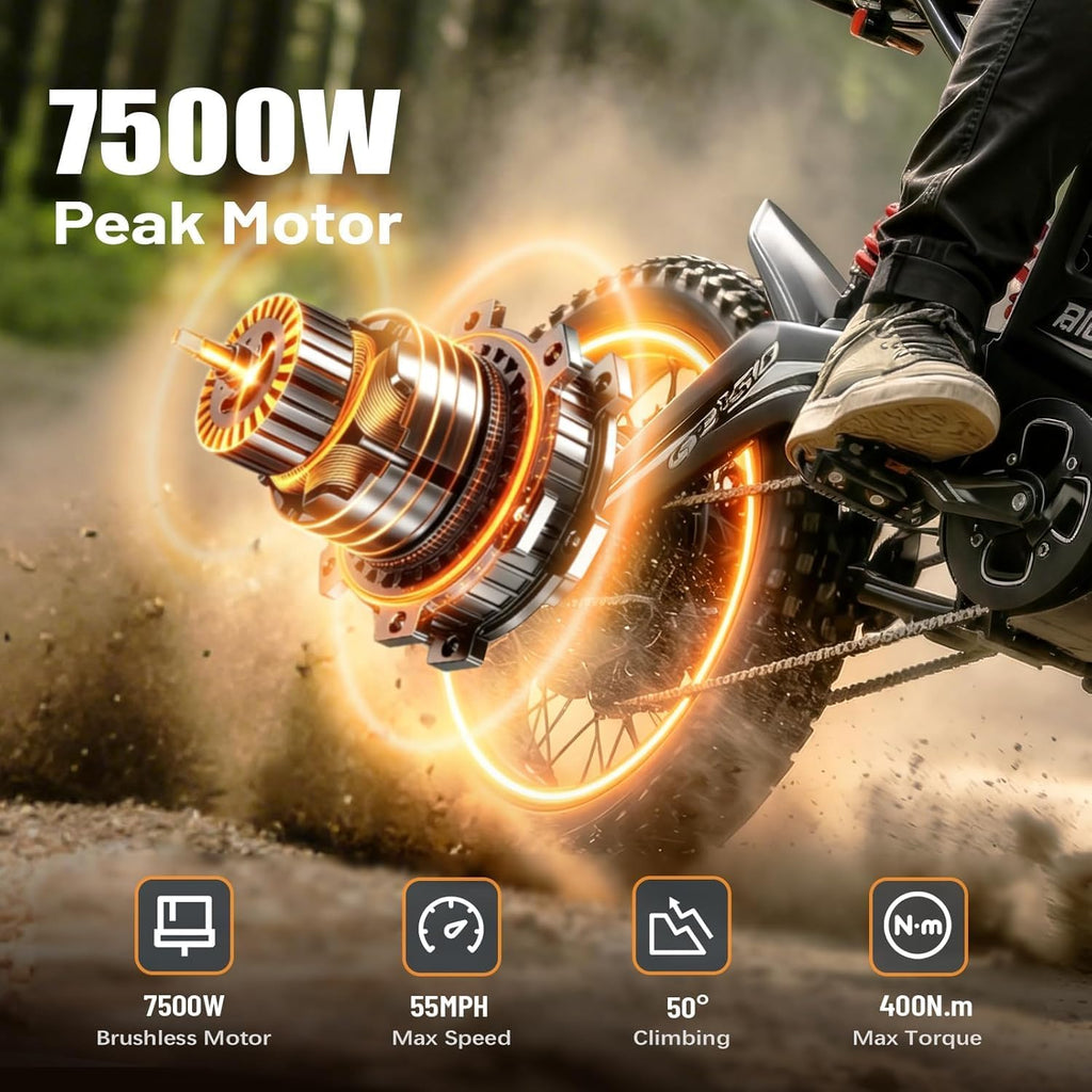 Electric Dirt Bike for Adults, 7500W Peak Motor, 55 MPH, 80+ Mile Range