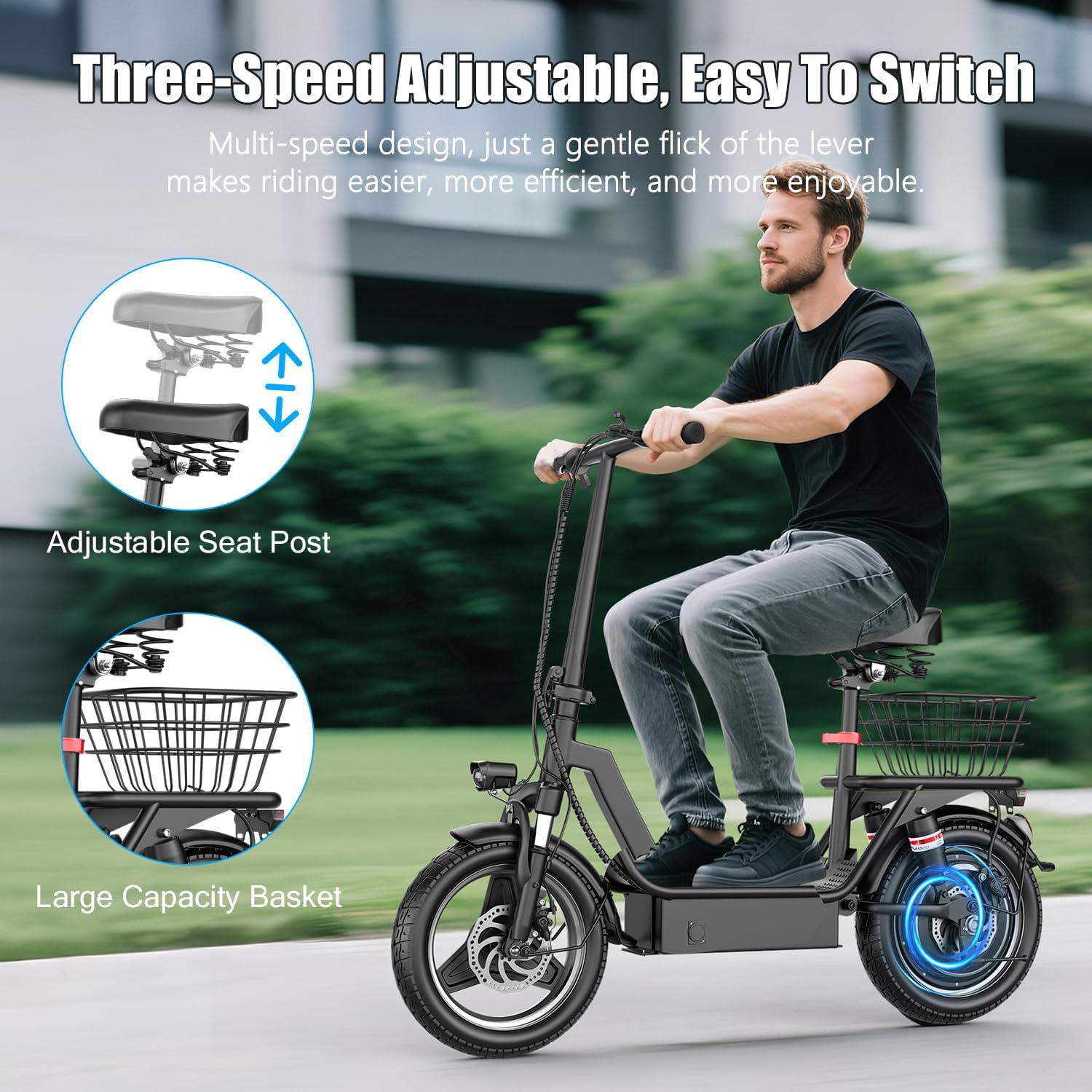 Electric Scooter for Adults, 1000W Peak Motor, 35 Miles of Range Scooter with Seat, 25 MPH