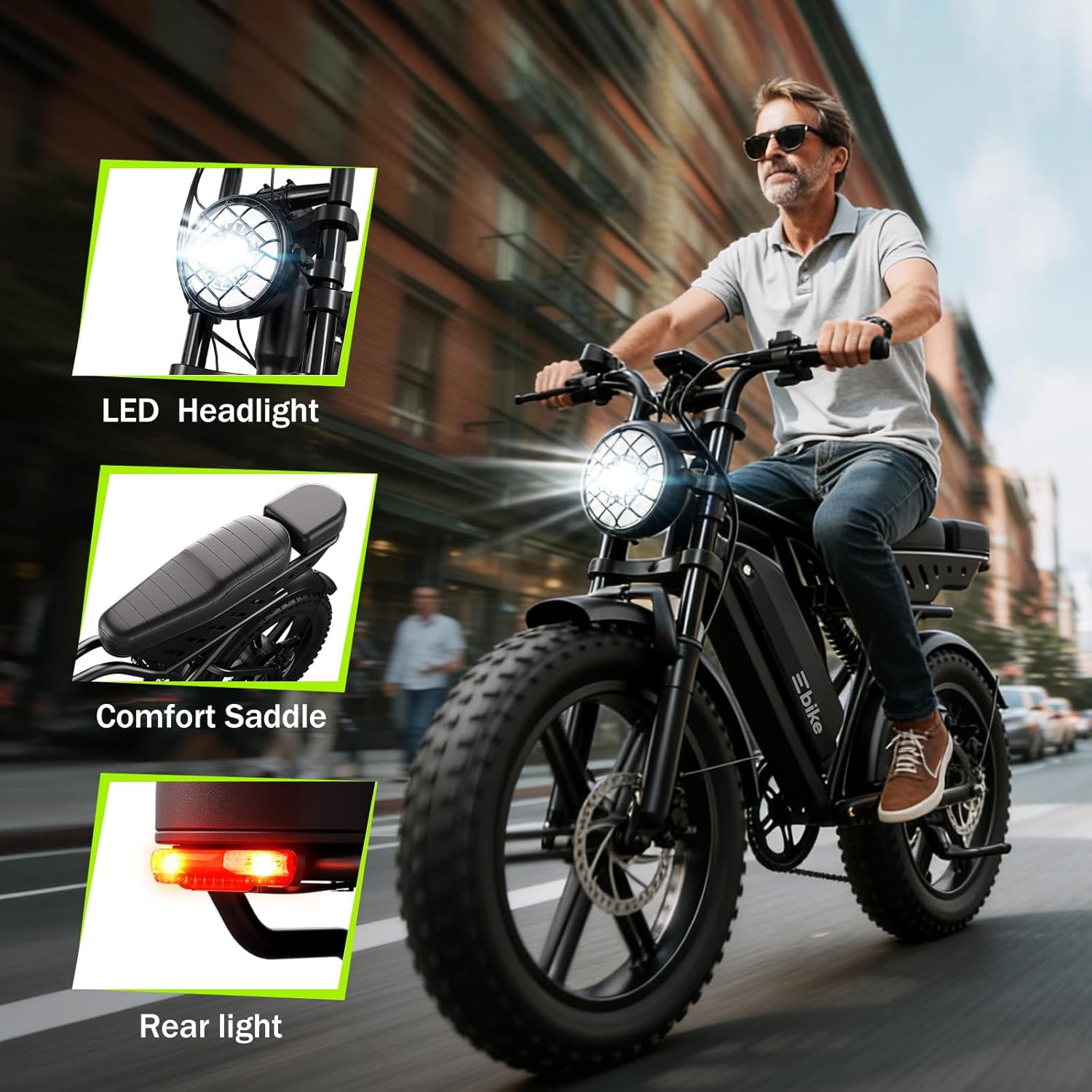 Electric Bike for Adults 1500W Peak 20" Fat Tire All-Terrain E-Bike 60/130 Miles