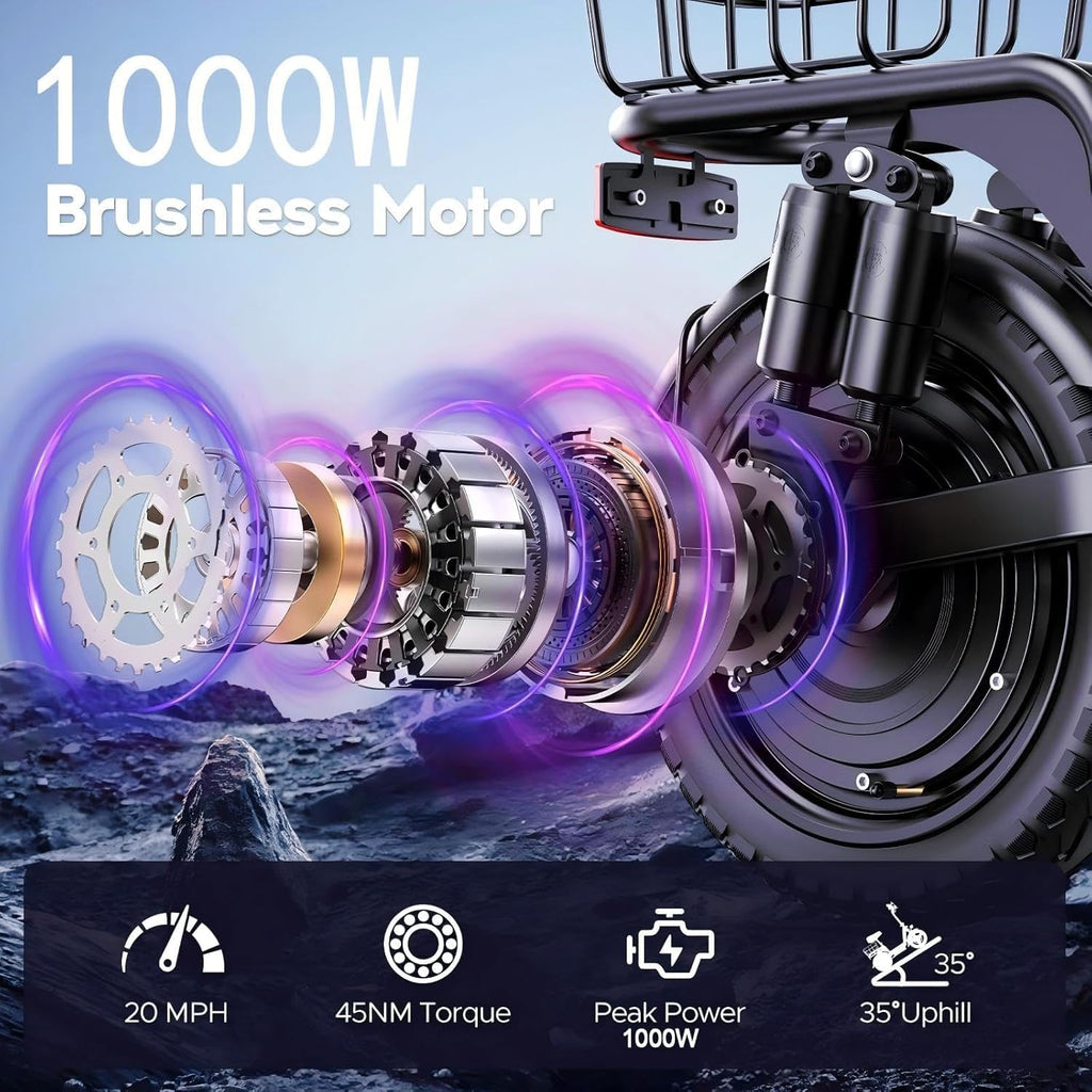 Electric Scooter with Seat for Adults,1000W Peak Power, 35 Mile Long Range, 20MPH, 14