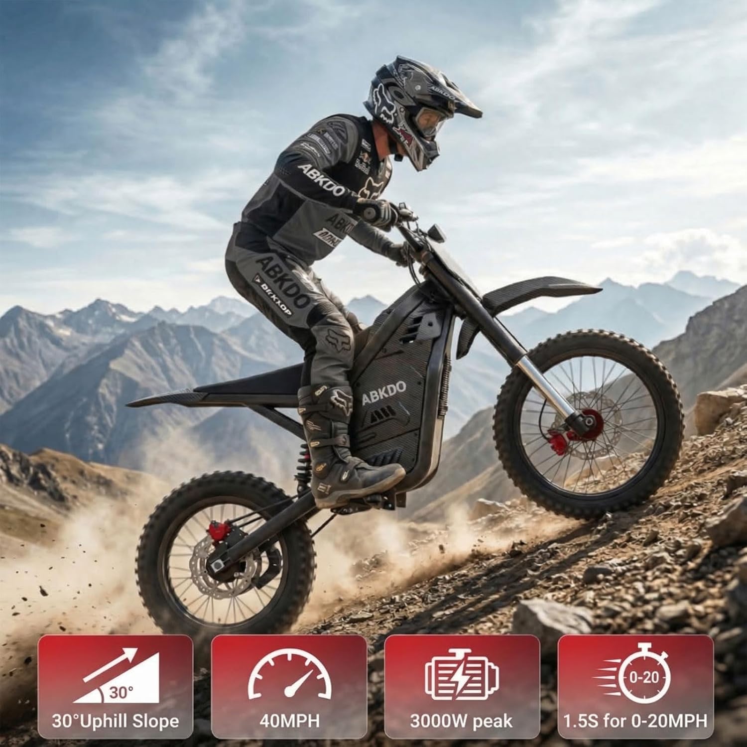 4000W Peak Electric Dirt Bike for Adults, 45 MPH Max Speed, 38 Miles Range, 48V 23Ah
