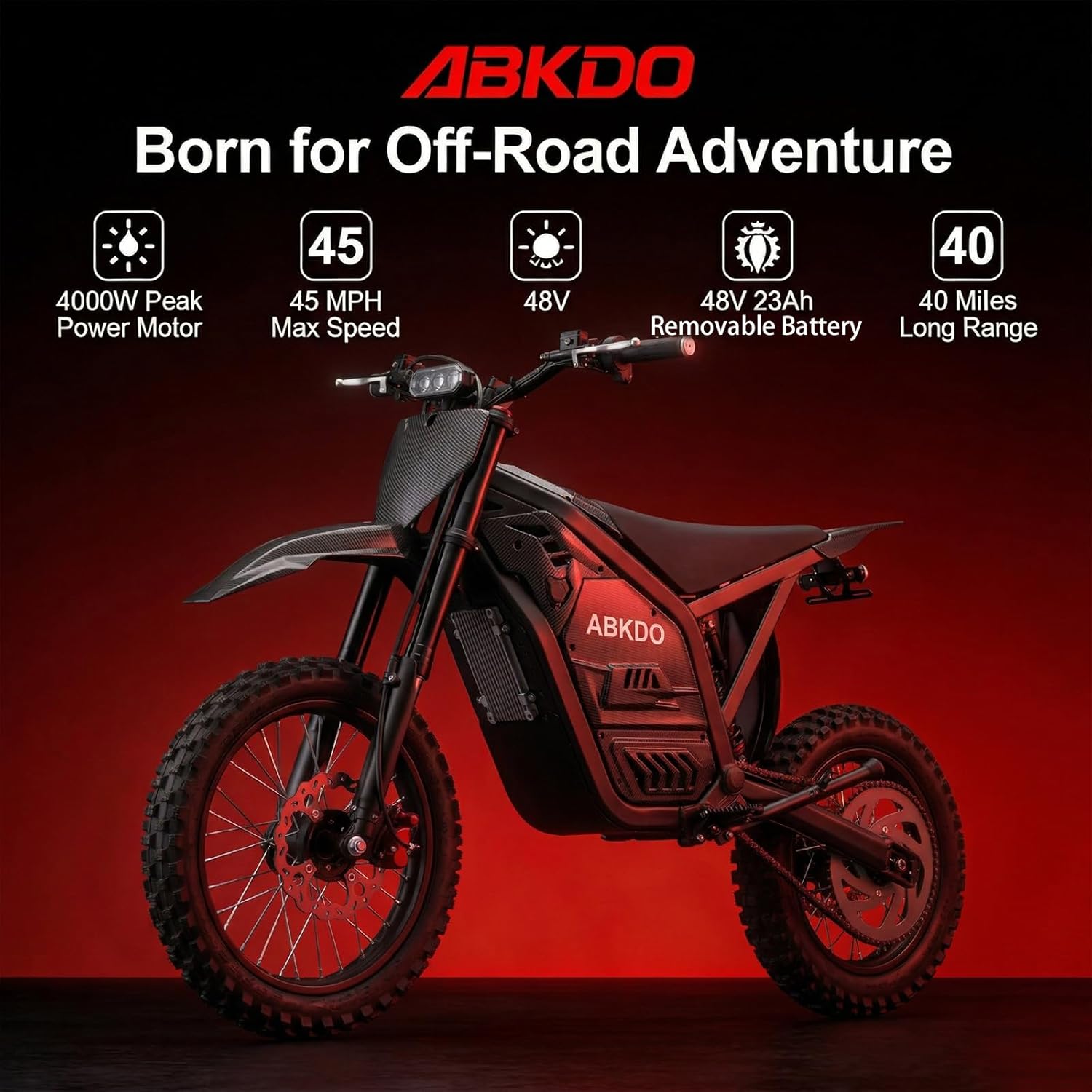 4000W Peak Electric Dirt Bike for Teens Adults, 45 MPH Max Speed, 40 Miles