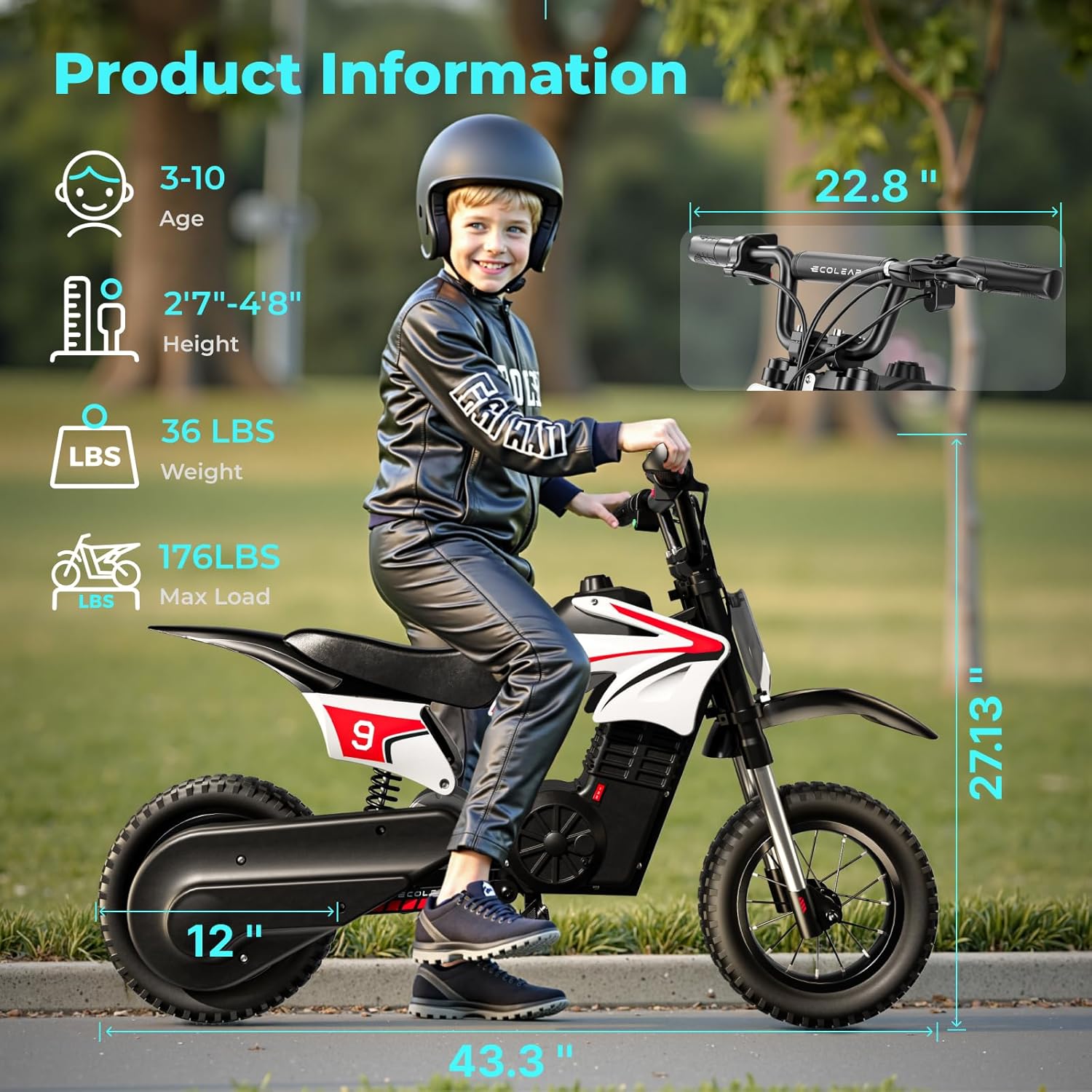 K1 Kids Electric Dirt Bike 36V Motorcycle,16MPH Fast Speed 14 Mile Long