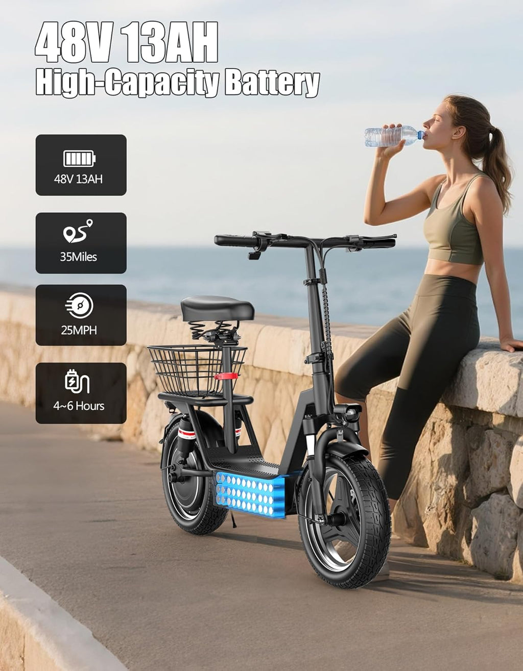 Electric Scooter for Adults, 1000W Peak Motor, 35 Miles of Range Scooter with Seat, 25 MPH