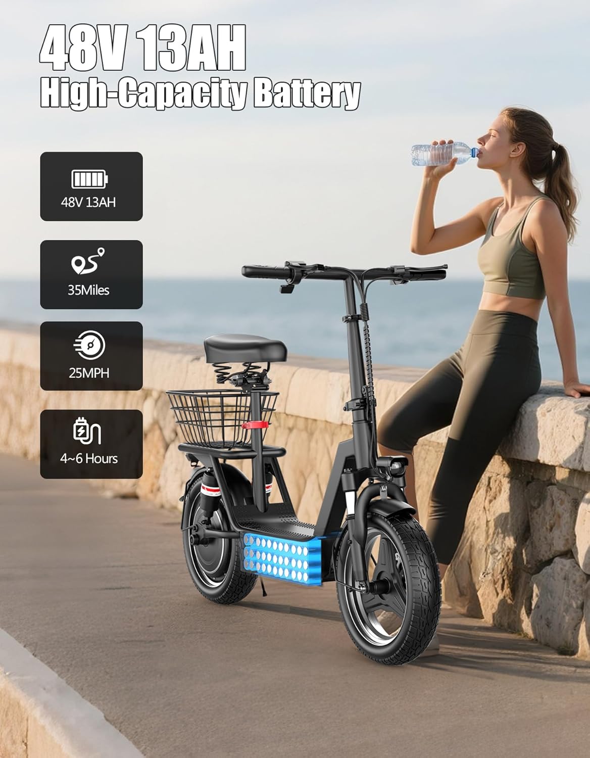 Electric Scooter for Adults, 1000W Peak Motor, 35 Miles of Range Scooter with Seat, 25 MPH