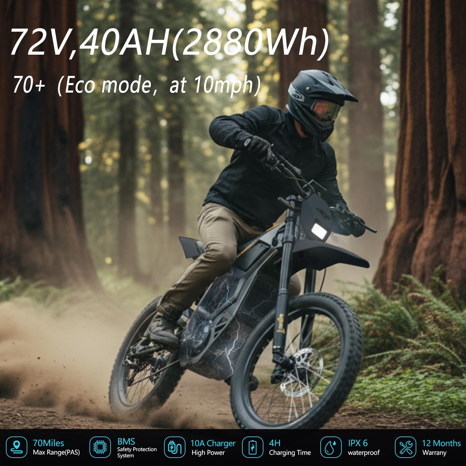 Electric Dirt Bike,Mid-Drive Motor,72V/40AH/8000W(Peak),53MPH