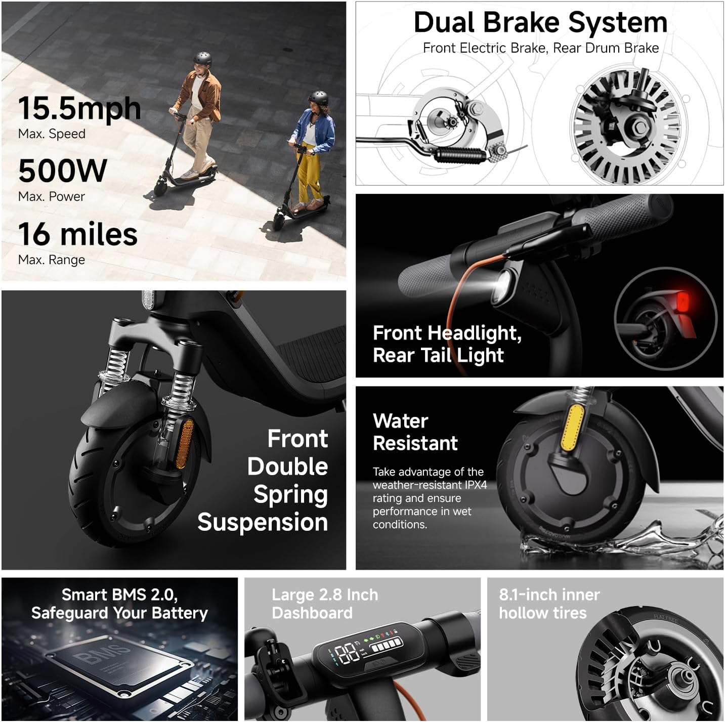 Ninebot E2 Plus II/E2 Pro/E3 Pro Electric Scooter, 15.5–20 MPH, Long Range