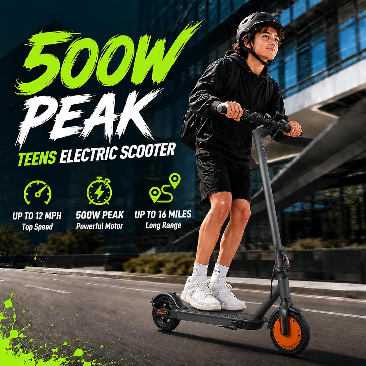 Electric Scooter for Adults, 500W Peak Motor, 12 Miles Long Range, 16 MPH Fast Speed, 8.5