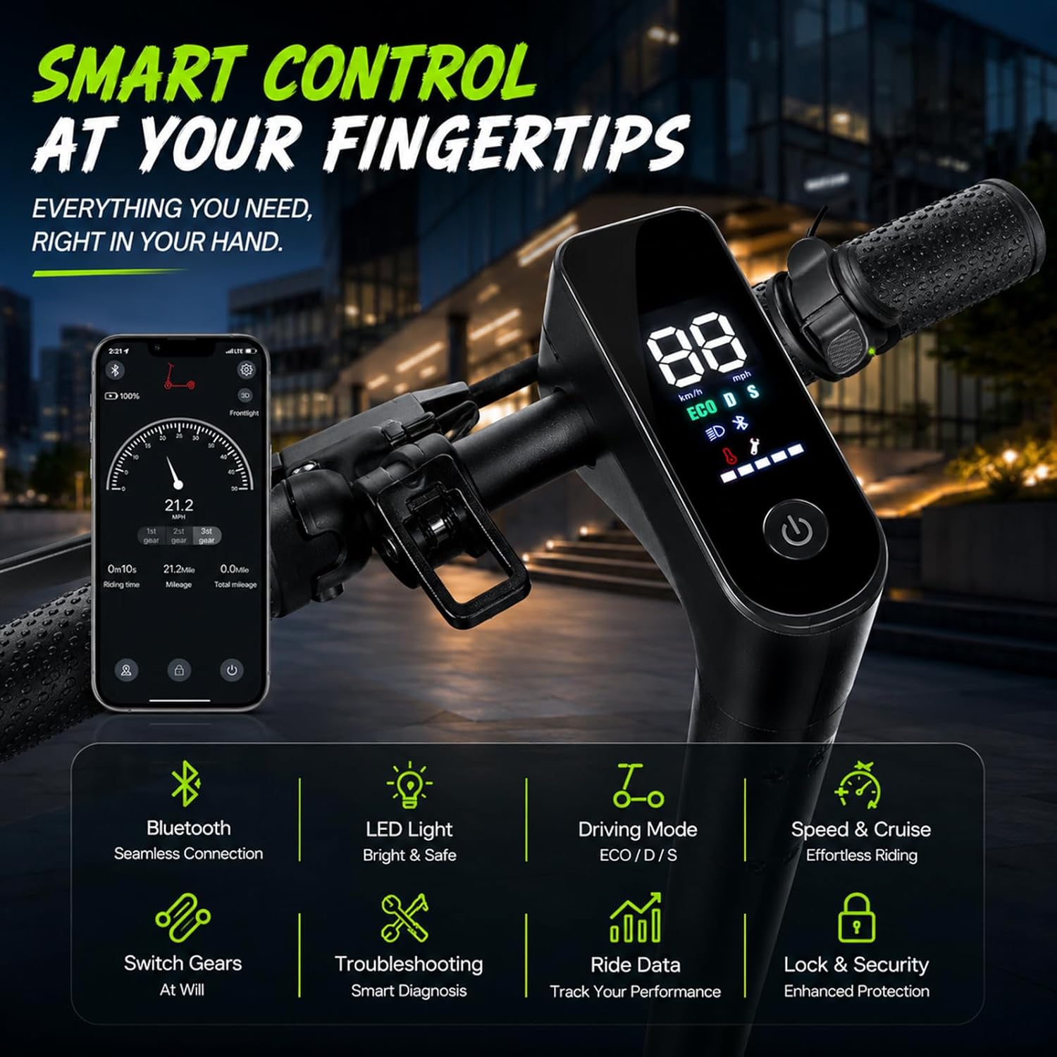 Electric Scooter for Adults, 500W Peak Motor, 12 Miles Long Range, 16 MPH Fast Speed, 8.5