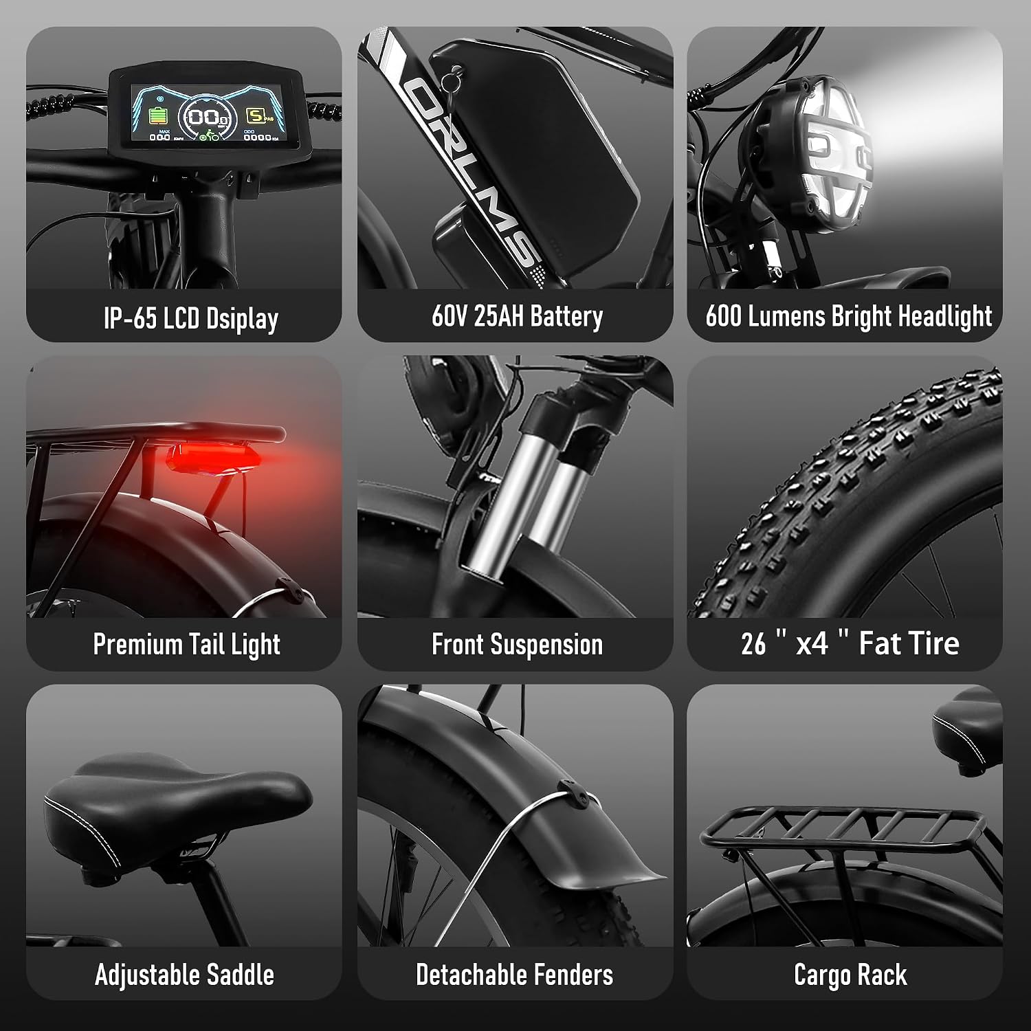 Electric Dirt Bike, 5000W Peak 60V/52V 25AH Dual Motor Ebike for Adult, 40-50MPH