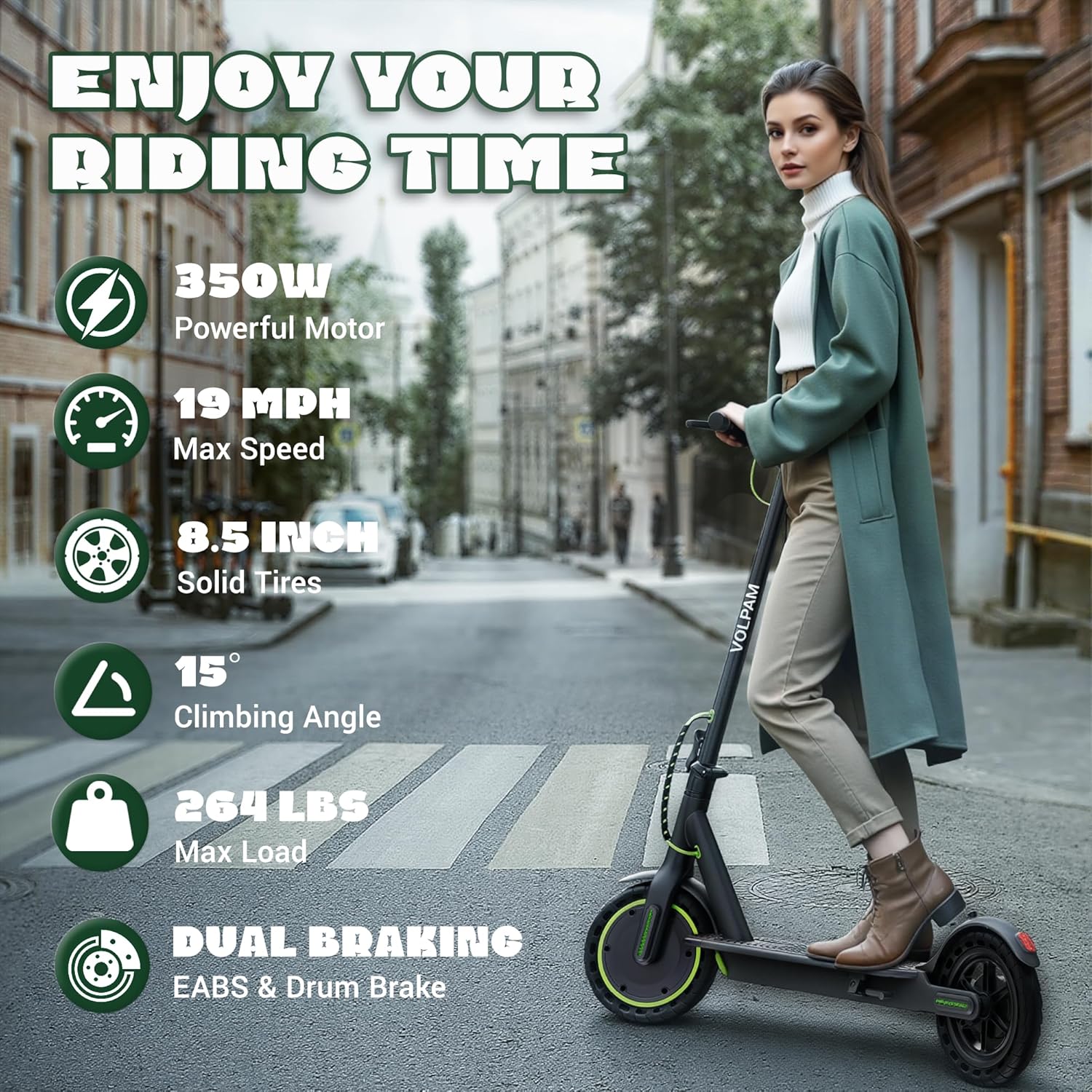 Electric Scooter with 8.5"/10" Solid Tire, 350W/500W Powerful Motor