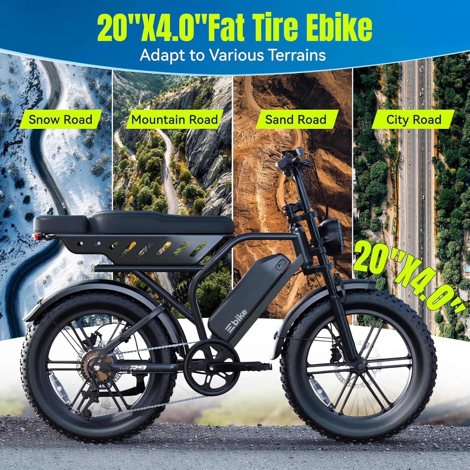 Electric Bike for Adults 1500W Peak 20" Fat Tire All-Terrain E-Bike 60/130 Miles