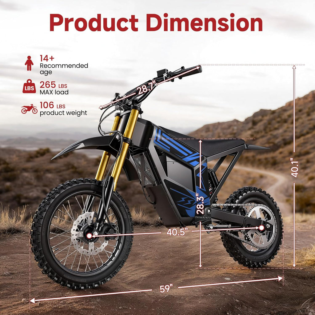VE-6 2500W Electric Dirt Bike for Adults, 34 MPH Max Speed, 18 Miles Range, E-Bike