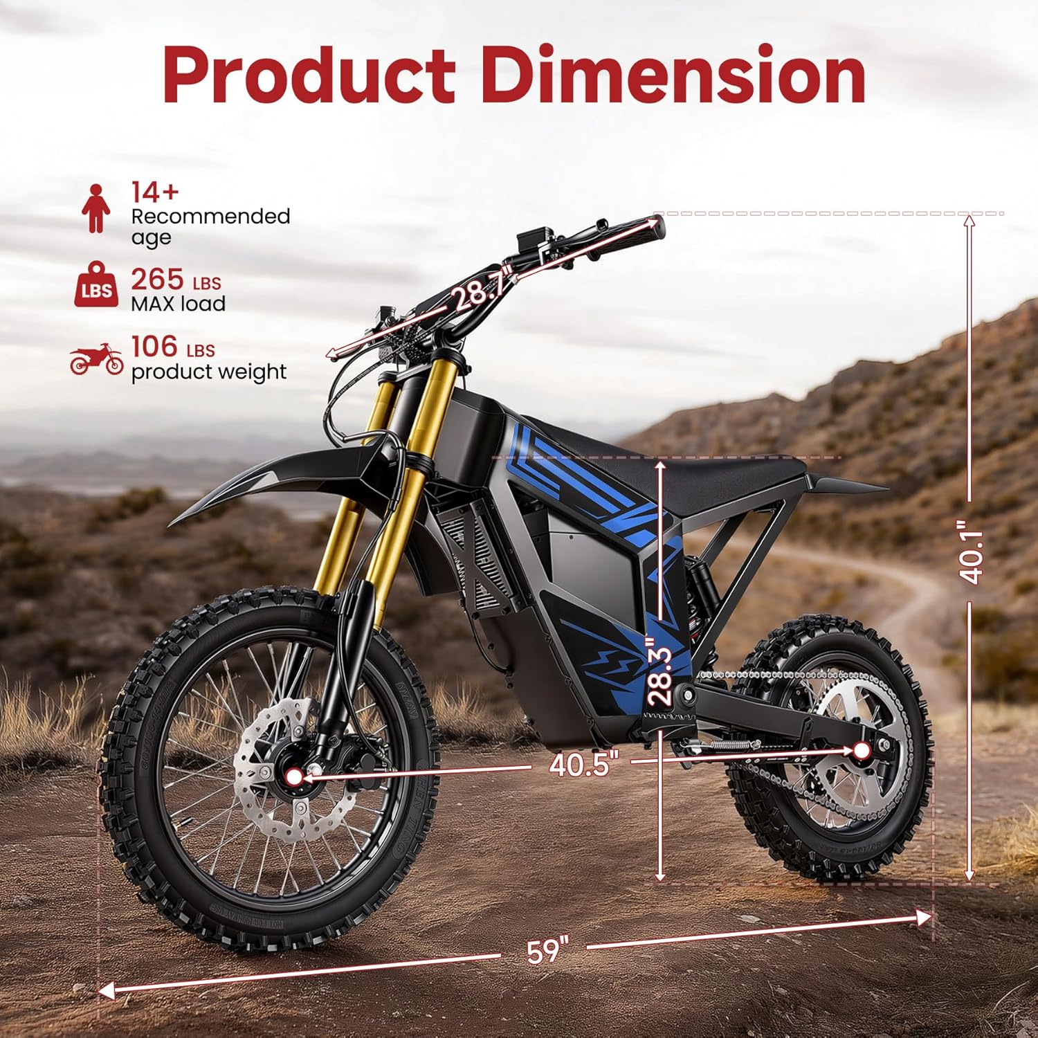 VE-6 2500W Electric Dirt Bike for Adults, 34 MPH Max Speed, 18 Miles Range, E-Bike