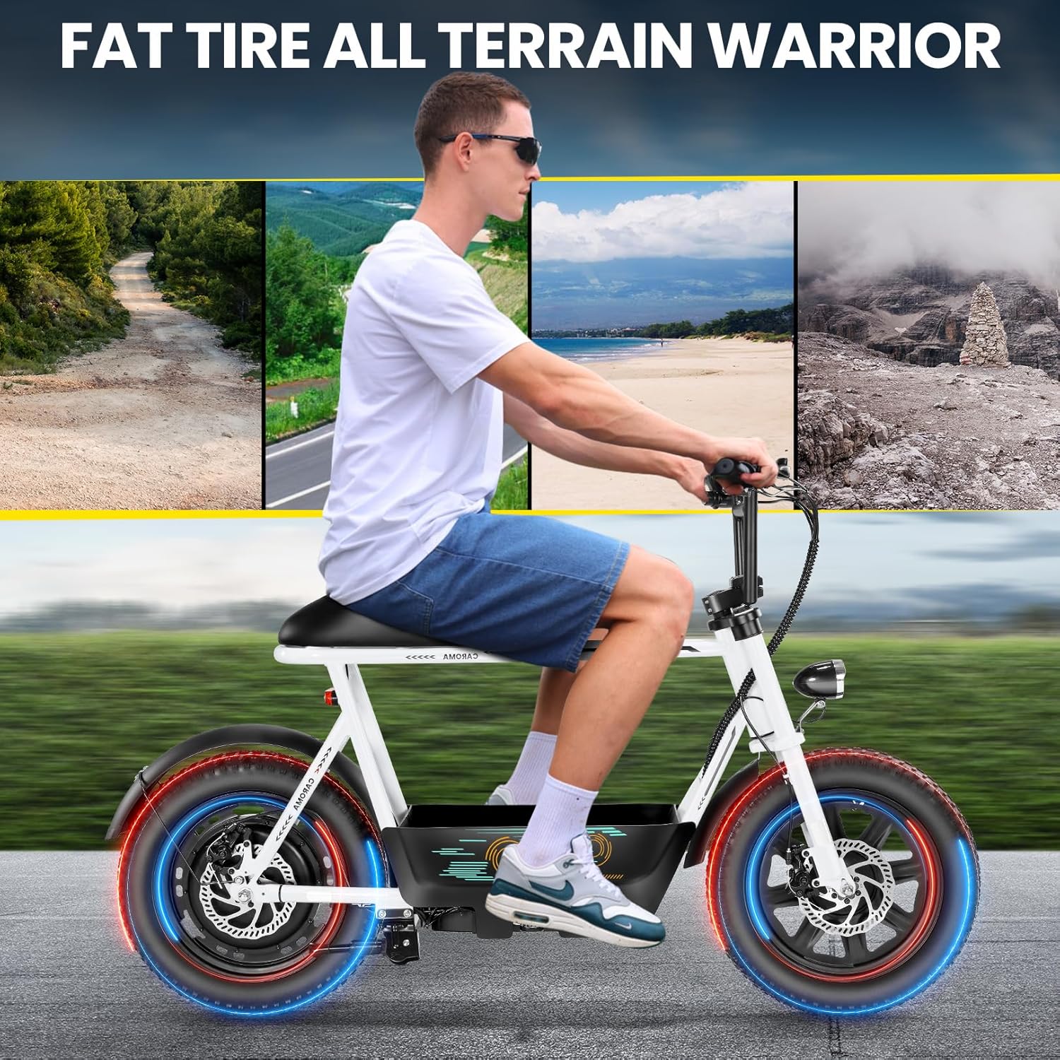 Peak 1200W/800W/500W Electric Scooter with Seat,16"×3" Fat Tire E bike