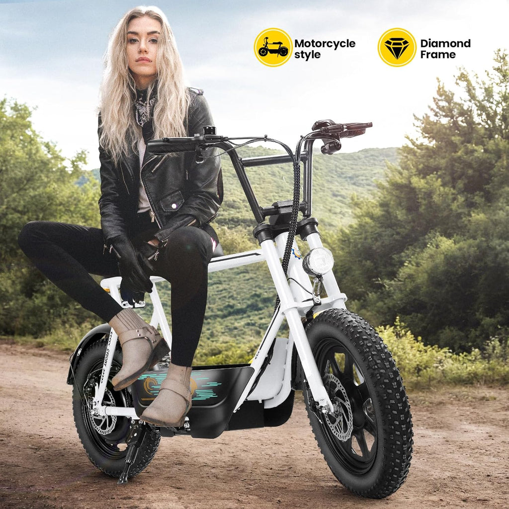 Peak 1200W/800W/500W Electric Scooter with Seat,16"×3" Fat Tire E bike