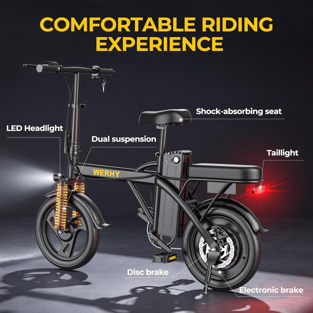 Electric Bike for Adults, 500W Motor, 20 MPH Max Speed Folding Ebike, 14
