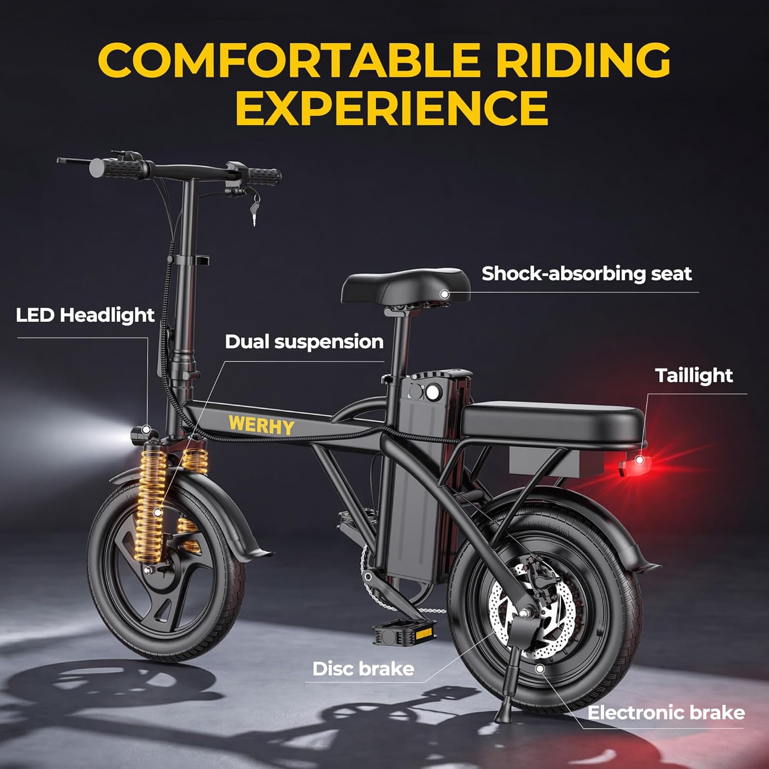 Electric Bike for Adults, 500W Motor, 20 MPH Max Speed Folding Ebike, 14