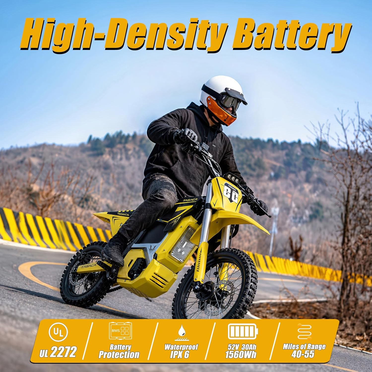 Electric Dirt Bike with 5500W Motor Up to 55 Mph, 276Nm Max Torque, 52V 30Ah