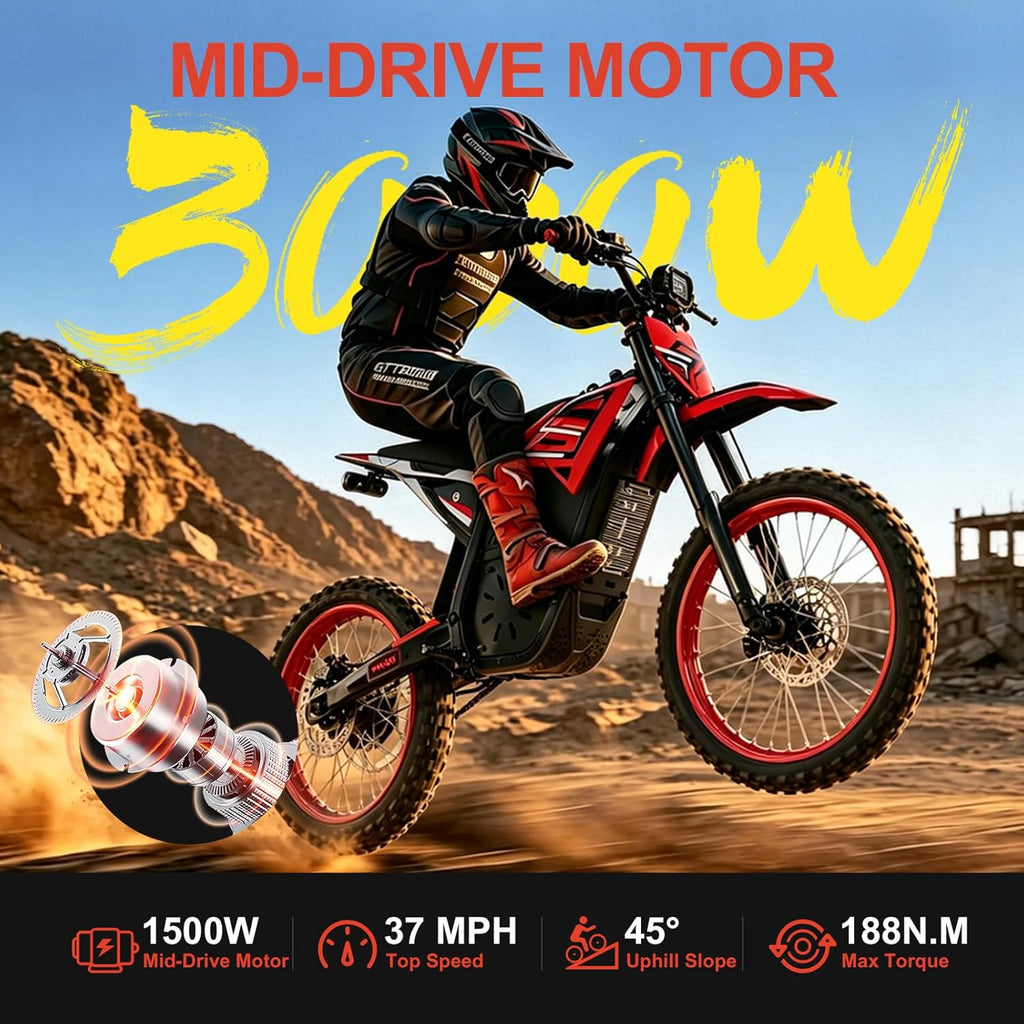Velox 3000W Electric Dirt Bike for Adults, 17" Electric Bike, 37MPH Electric Motorcycle for Teens