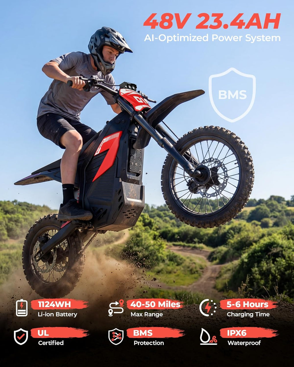 D2 Lite 3550W Peak Electric Dirt Bike, 48V/23.4AH