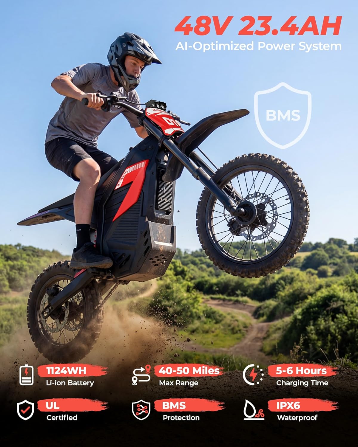 D2 Lite 3550W Peak Electric Dirt Bike, 48V/23.4AH