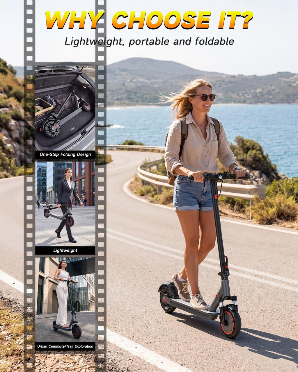 Electric Scooter with Dual Suspensions, 19/22MPH, 500W/800WMotor