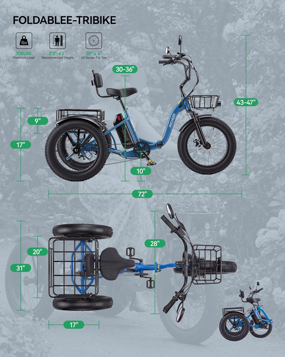 Electric Tricycle for Adults, 48V/864WH E Trike, 749W Powerful Motor