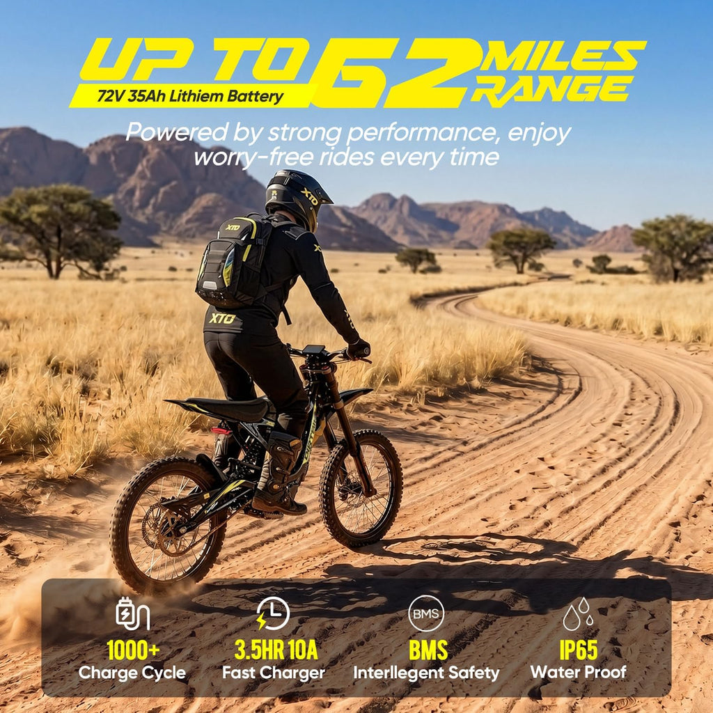Electric Dirt Bike for Adults, 72V 16000W/10000W Peak Mid-Drive Motor